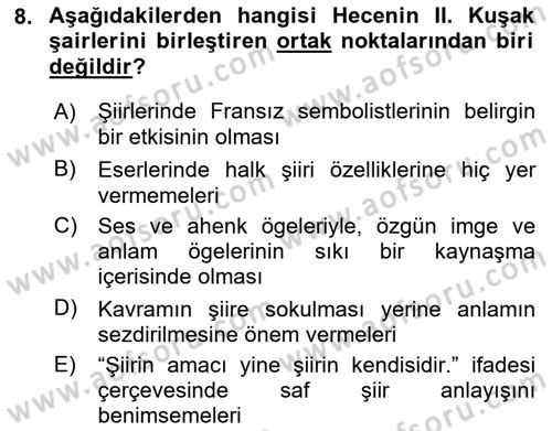 Cumhuriyet Dönemi Türk Şiiri Dersi Ara Sınavı Deneme Sınav Soruları 8. Soru