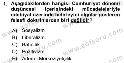 Cumhuriyet Dönemi Türk Şiiri Dersi 2018 - 2019 Yılı Yaz Okulu Sınav Soruları 1. Soru