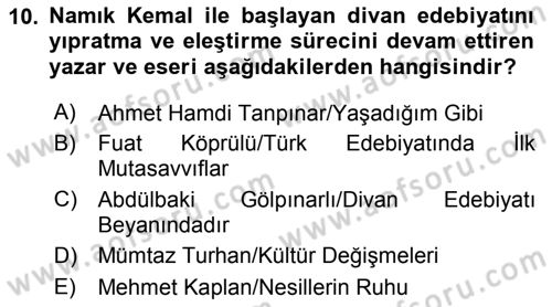 Cumhuriyet Dönemi Türk Şiiri Dersi 2018 - 2019 Yılı Yaz Okulu Sınav Soruları 10. Soru