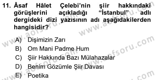 Cumhuriyet Dönemi Türk Şiiri Dersi 2018 - 2019 Yılı Yaz Okulu Sınav Soruları 11. Soru