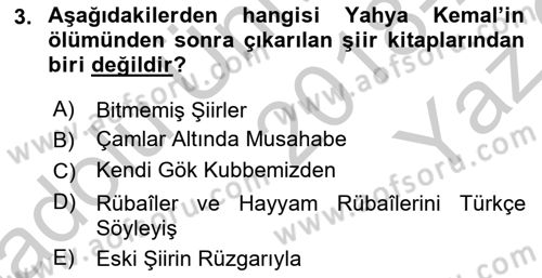 Cumhuriyet Dönemi Türk Şiiri Dersi 2018 - 2019 Yılı Yaz Okulu Sınav Soruları 3. Soru