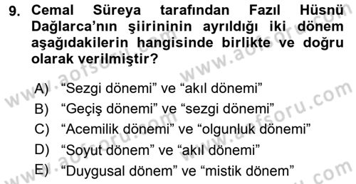 Cumhuriyet Dönemi Türk Şiiri Dersi 2018 - 2019 Yılı Yaz Okulu Sınav Soruları 9. Soru