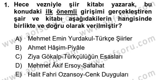 Cumhuriyet Dönemi Türk Şiiri Dersi Ara Sınavı Deneme Sınav Soruları 1. Soru