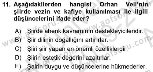 Cumhuriyet Dönemi Türk Şiiri Dersi 2019 - 2020 Yılı (Vize) Ara Sınav Soruları 11. Soru