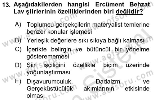 Cumhuriyet Dönemi Türk Şiiri Dersi 2019 - 2020 Yılı (Vize) Ara Sınav Soruları 13. Soru