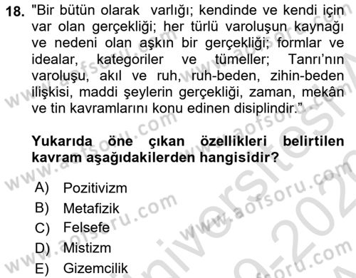 Cumhuriyet Dönemi Türk Şiiri Dersi Ara Sınavı Deneme Sınav Soruları 18. Soru