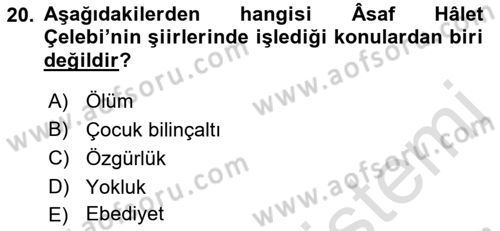 Cumhuriyet Dönemi Türk Şiiri Dersi 2019 - 2020 Yılı (Vize) Ara Sınav Soruları 20. Soru