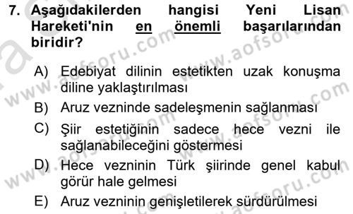 Cumhuriyet Dönemi Türk Şiiri Dersi 2019 - 2020 Yılı (Vize) Ara Sınav Soruları 7. Soru