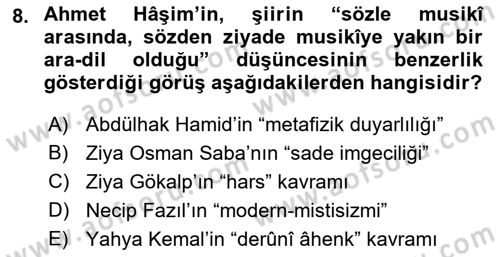 Cumhuriyet Dönemi Türk Şiiri Dersi Ara Sınavı Deneme Sınav Soruları 8. Soru