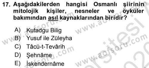 Cumhuriyet Dönemi Türk Şiiri Dersi 2019 - 2020 Yılı (Final) Dönem Sonu Sınav Soruları 17. Soru