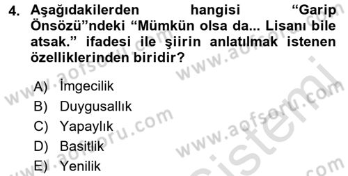 Cumhuriyet Dönemi Türk Şiiri Dersi 2019 - 2020 Yılı (Final) Dönem Sonu Sınav Soruları 4. Soru