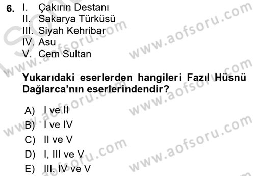 Cumhuriyet Dönemi Türk Şiiri Dersi 2019 - 2020 Yılı (Final) Dönem Sonu Sınav Soruları 6. Soru