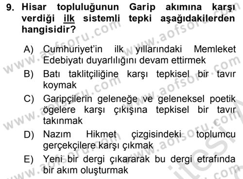 Cumhuriyet Dönemi Türk Şiiri Dersi 2019 - 2020 Yılı (Final) Dönem Sonu Sınav Soruları 9. Soru
