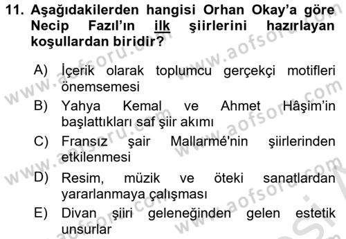 Cumhuriyet Dönemi Türk Şiiri Dersi 2020 - 2021 Yılı Yaz Okulu Sınav Soruları 11. Soru