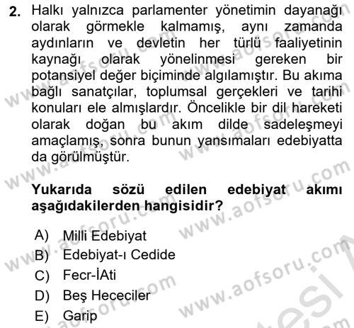 Cumhuriyet Dönemi Türk Şiiri Dersi 2020 - 2021 Yılı Yaz Okulu Sınav Soruları 2. Soru