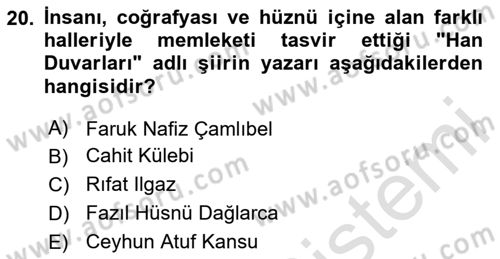 Cumhuriyet Dönemi Türk Şiiri Dersi 2020 - 2021 Yılı Yaz Okulu Sınav Soruları 20. Soru