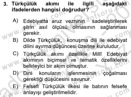 Cumhuriyet Dönemi Türk Şiiri Dersi 2020 - 2021 Yılı Yaz Okulu Sınav Soruları 3. Soru