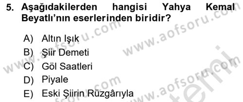 Cumhuriyet Dönemi Türk Şiiri Dersi 2020 - 2021 Yılı Yaz Okulu Sınav Soruları 5. Soru