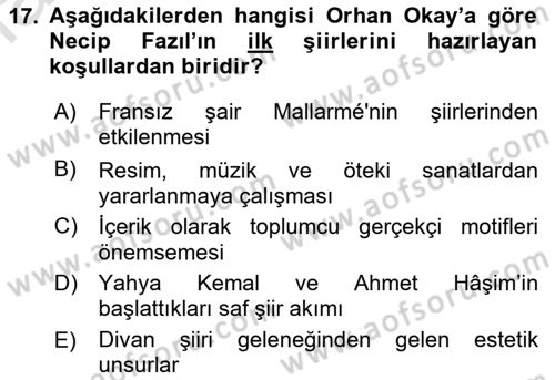 Cumhuriyet Dönemi Türk Şiiri Dersi Ara Sınavı Deneme Sınav Soruları 17. Soru