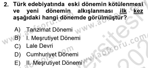Cumhuriyet Dönemi Türk Şiiri Dersi Ara Sınavı Deneme Sınav Soruları 2. Soru
