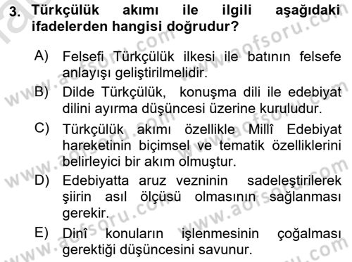Cumhuriyet Dönemi Türk Şiiri Dersi 2021 - 2022 Yılı (Vize) Ara Sınav Soruları 3. Soru