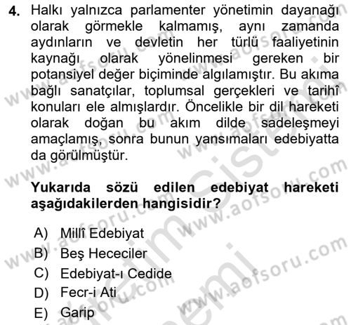 Cumhuriyet Dönemi Türk Şiiri Dersi 2021 - 2022 Yılı (Vize) Ara Sınav Soruları 4. Soru