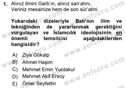 Cumhuriyet Dönemi Türk Şiiri Dersi 2021 - 2022 Yılı (Final) Dönem Sonu Sınav Soruları 1. Soru