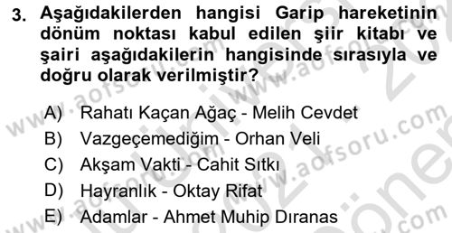 Cumhuriyet Dönemi Türk Şiiri Dersi 2021 - 2022 Yılı (Final) Dönem Sonu Sınav Soruları 3. Soru