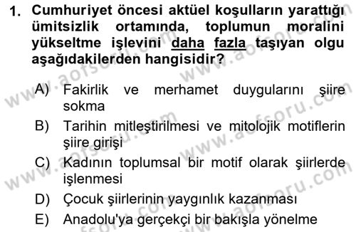 Cumhuriyet Dönemi Türk Şiiri Dersi 2021 - 2022 Yılı Yaz Okulu Sınav Soruları 1. Soru