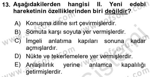 Cumhuriyet Dönemi Türk Şiiri Dersi 2021 - 2022 Yılı Yaz Okulu Sınav Soruları 13. Soru