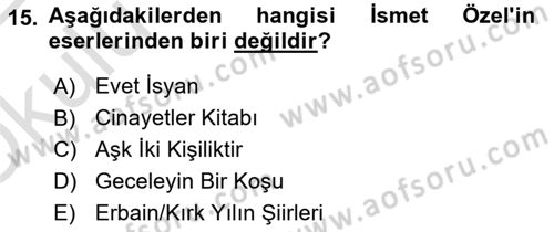 Cumhuriyet Dönemi Türk Şiiri Dersi 2021 - 2022 Yılı Yaz Okulu Sınav Soruları 15. Soru