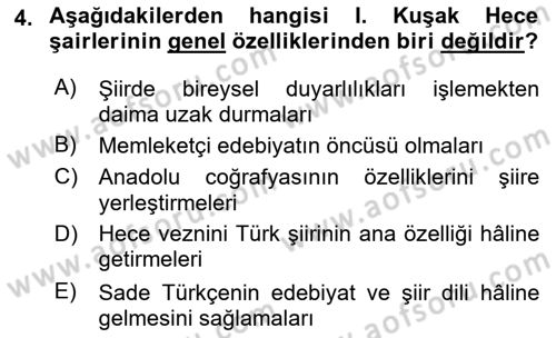 Cumhuriyet Dönemi Türk Şiiri Dersi 2021 - 2022 Yılı Yaz Okulu Sınav Soruları 4. Soru