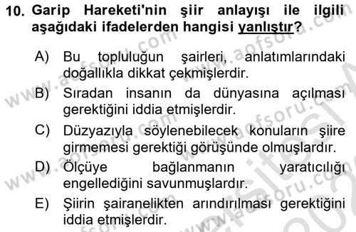 Cumhuriyet Dönemi Türk Şiiri Dersi 2022 - 2023 Yılı (Vize) Ara Sınav Soruları 10. Soru