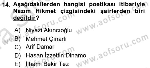 Cumhuriyet Dönemi Türk Şiiri Dersi 2022 - 2023 Yılı (Vize) Ara Sınav Soruları 14. Soru