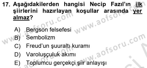 Cumhuriyet Dönemi Türk Şiiri Dersi 2022 - 2023 Yılı (Vize) Ara Sınav Soruları 17. Soru