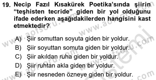 Cumhuriyet Dönemi Türk Şiiri Dersi 2022 - 2023 Yılı (Vize) Ara Sınav Soruları 19. Soru