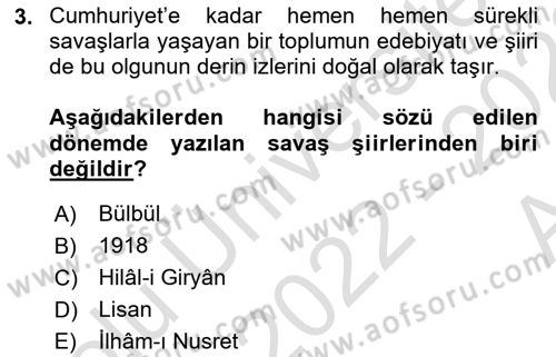 Cumhuriyet Dönemi Türk Şiiri Dersi 2022 - 2023 Yılı (Vize) Ara Sınav Soruları 3. Soru