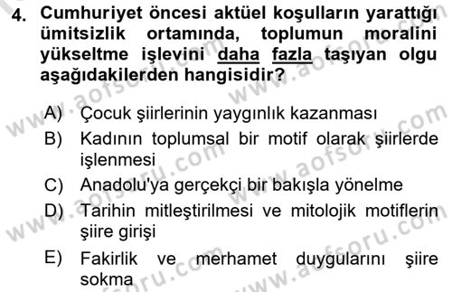 Cumhuriyet Dönemi Türk Şiiri Dersi 2022 - 2023 Yılı (Vize) Ara Sınav Soruları 4. Soru