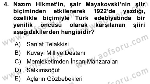 Cumhuriyet Dönemi Türk Şiiri Dersi 2022 - 2023 Yılı (Final) Dönem Sonu Sınav Soruları 4. Soru