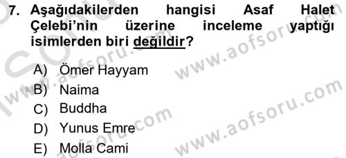 Cumhuriyet Dönemi Türk Şiiri Dersi 2022 - 2023 Yılı (Final) Dönem Sonu Sınav Soruları 7. Soru