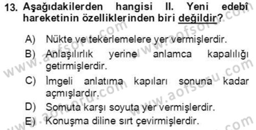 Cumhuriyet Dönemi Türk Şiiri Dersi 2022 - 2023 Yılı Yaz Okulu Sınav Soruları 13. Soru