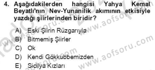 Cumhuriyet Dönemi Türk Şiiri Dersi 2022 - 2023 Yılı Yaz Okulu Sınav Soruları 4. Soru