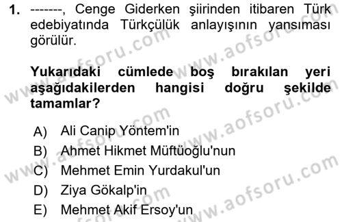 Cumhuriyet Dönemi Türk Şiiri Dersi 2023 - 2024 Yılı (Vize) Ara Sınav Soruları 1. Soru