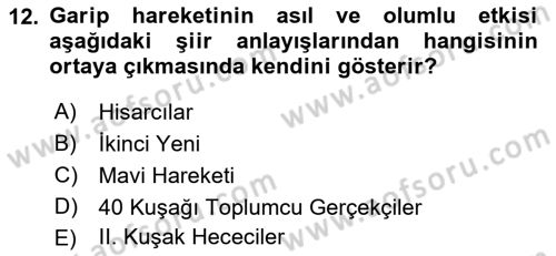 Cumhuriyet Dönemi Türk Şiiri Dersi 2023 - 2024 Yılı (Vize) Ara Sınav Soruları 12. Soru