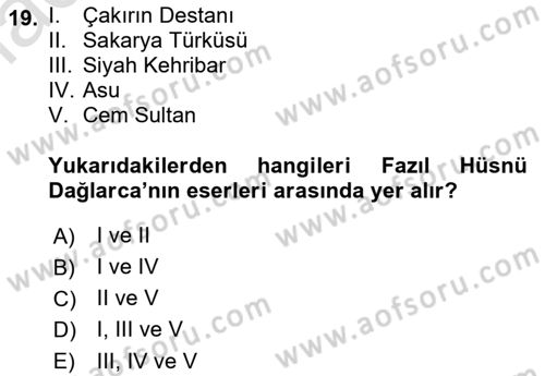Cumhuriyet Dönemi Türk Şiiri Dersi 2023 - 2024 Yılı (Vize) Ara Sınav Soruları 19. Soru