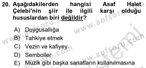 Cumhuriyet Dönemi Türk Şiiri Dersi 2023 - 2024 Yılı (Vize) Ara Sınav Soruları 20. Soru