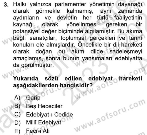 Cumhuriyet Dönemi Türk Şiiri Dersi 2023 - 2024 Yılı (Vize) Ara Sınav Soruları 3. Soru