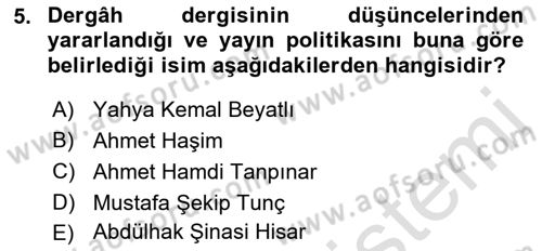 Cumhuriyet Dönemi Türk Şiiri Dersi 2023 - 2024 Yılı (Vize) Ara Sınav Soruları 5. Soru