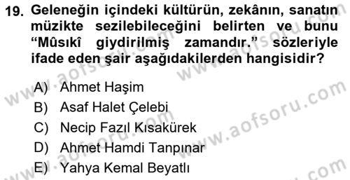 Cumhuriyet Dönemi Türk Şiiri Dersi 2023 - 2024 Yılı (Final) Dönem Sonu Sınav Soruları 19. Soru