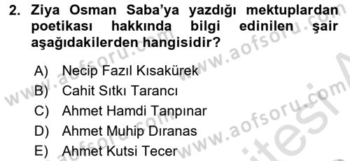 Cumhuriyet Dönemi Türk Şiiri Dersi 2023 - 2024 Yılı (Final) Dönem Sonu Sınav Soruları 2. Soru